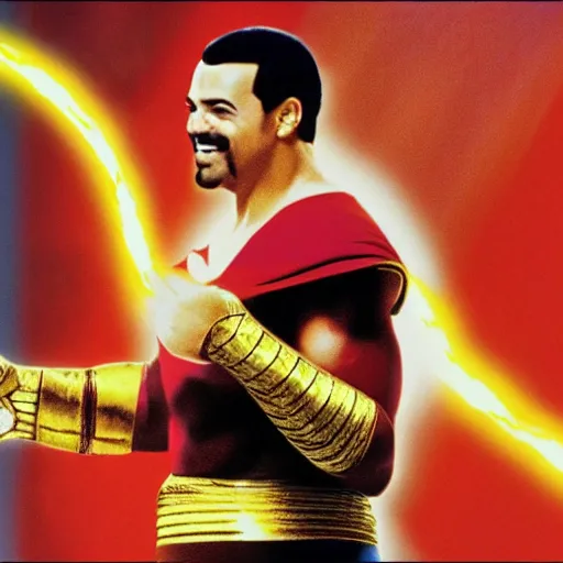 Image similar to photo of a vhs tape cover graphic for the movie “Shazam” starring Sinbad as a genie