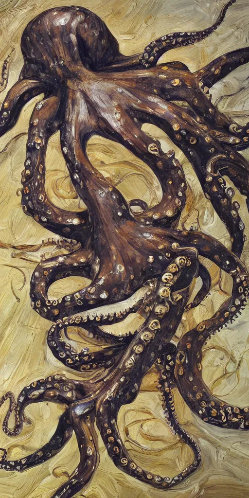 Prompt: high quality high detail painting of an octopus by lucian freud and jenny saville, hd, golden, turquoise