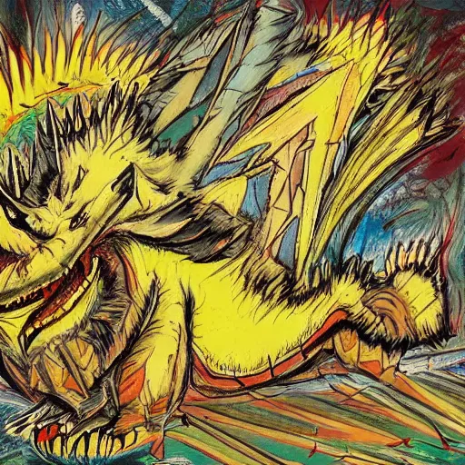 Image similar to demonic sandshrew concept art jackson pollock basquiat chris cold Vladimir Tretchikoff kitsch