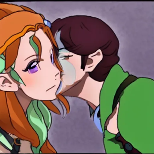 Image similar to female link and malon kissing