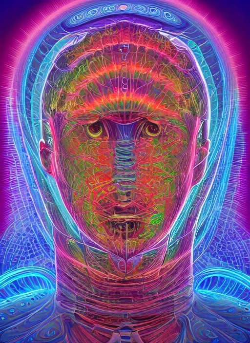 Image similar to humankind transcendence into collaborative intelligence, group intelligence, ai, by alex grey, album cover, award winning, beautiful, colorful, volumetric lighting, trending on artstation