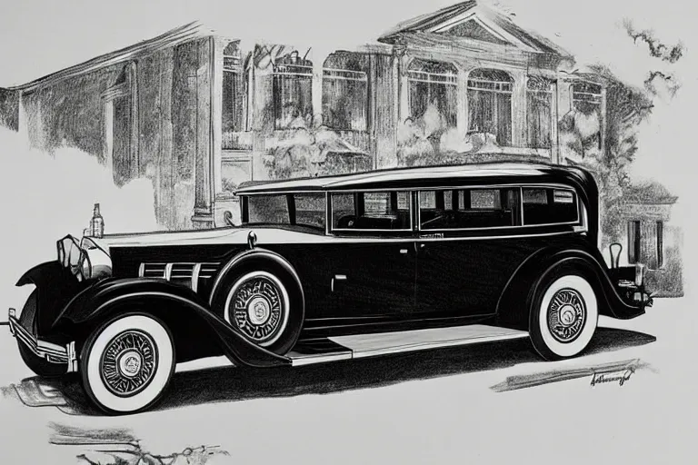 Image similar to ink drawing of a 1 9 3 0 cadillac