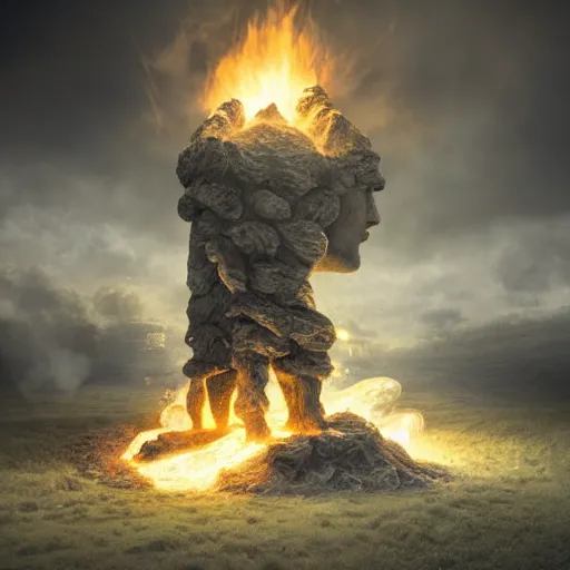 Image similar to Editorial Masterpiece extremely realistic Legendary elemental High Orders Nephilim Virtues figure infused with coalesced crystalline fire by Erik Johansson, perfect light