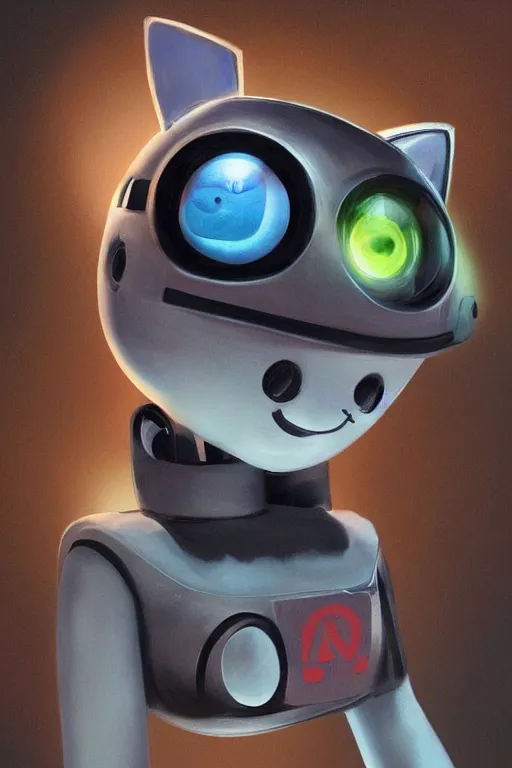 Image similar to a cute cat robot, painted by wally wood and matt jefferies, trending on artstation, bright macro view pixar, award - winning, blueprint, chillwave, realism