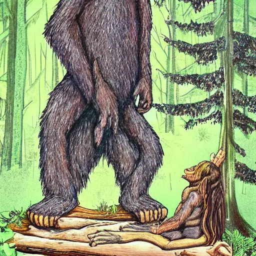 Image similar to bigfoot praying at a forest alter Frank Frazzetta