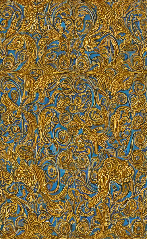 Prompt: ornamental pattern rapport, beautiful metallic accents, golden details, royal, elegant, pattern, full page illustration, oil on canvas