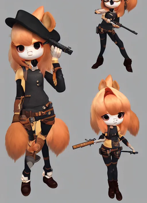 Image similar to female furry mini cute style, character adoptable, highly detailed, rendered, ray - tracing, cgi animated, 3 d demo reel avatar, style of maple story and zootopia, maple story gun girl, fox from league of legends chibi, soft shade, soft lighting