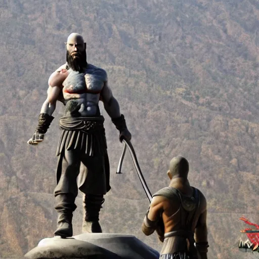 Prompt: kratos statue north korea style