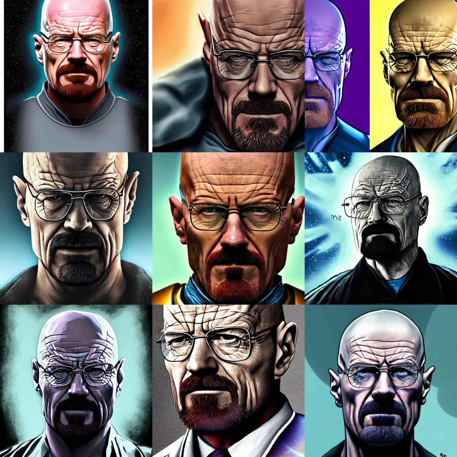 Prompt: walter white as thanos, highly detailed, realistic digital art