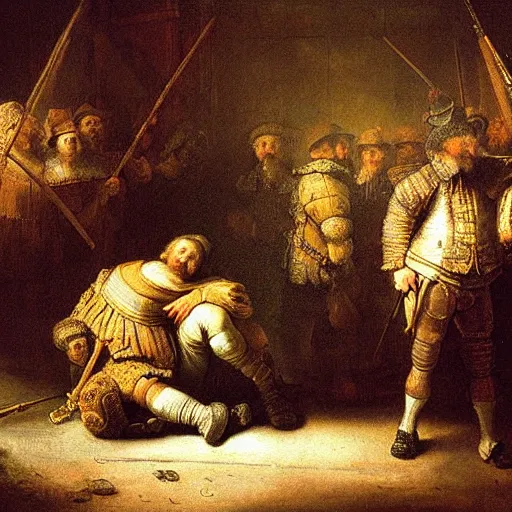 Prompt: a painting of defeat by rembrandt