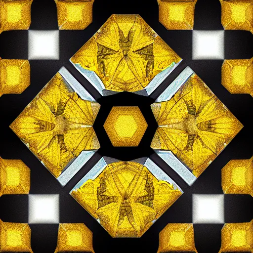 Image similar to yellow crystal gem, hexagonal, digital art, neutral background