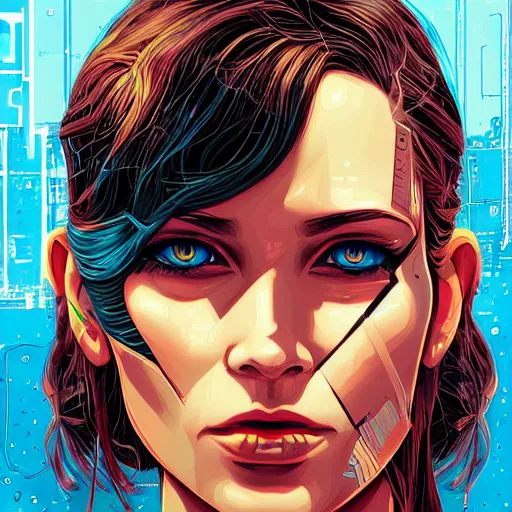 Image similar to a portrait of a female android, by Dan Mumford and Sandra Chevrier, 4k