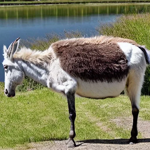 Prompt: photo of a hybrid between a swan and a donkey
