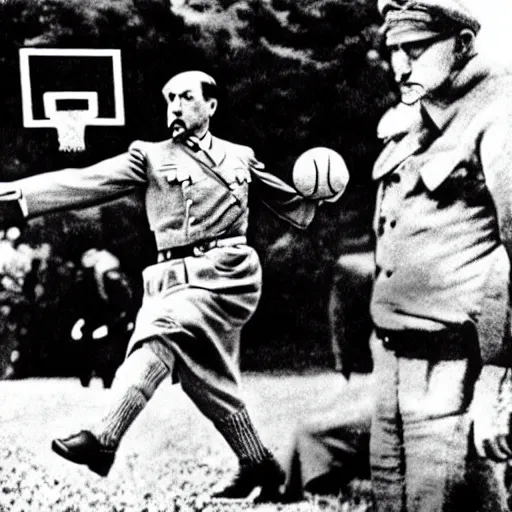 Image similar to hitler playing basketball, realistic, detailed, upscaled