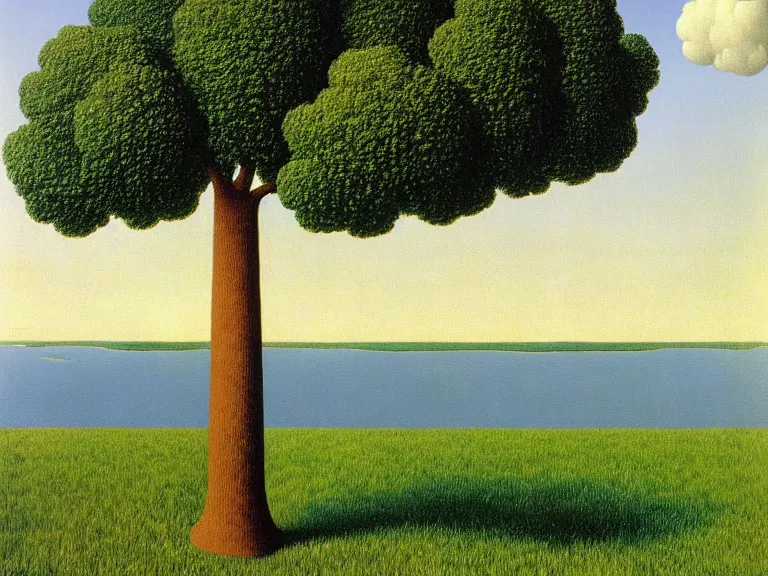 Prompt: a landscape painting by rene magritte, high detail, high resolution