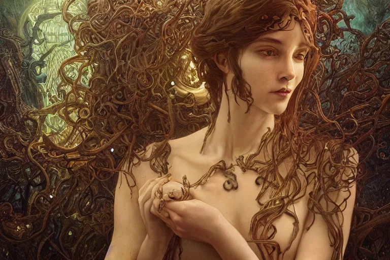 Image similar to a lovecraftian painting of cthulhu face of cosmic horror, cosmic horror elements, ultra realistic, concept art, intricate details, eerie, highly detailed, photorealistic, octane render, 8 k, unreal engine. art by artgerm and greg rutkowski and alphonse mucha