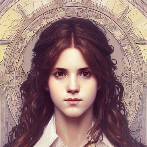 Image similar to hermione, intricate, elegant, highly detailed, digital painting, artstation, concept art, smooth, sharp focus, illustration, art by artgerm and greg rutkowski and alphonse mucha and william - adolphe bouguereau