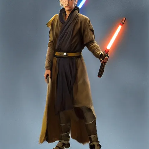 a young blonde male jedi full body shot concept art by | Stable ...