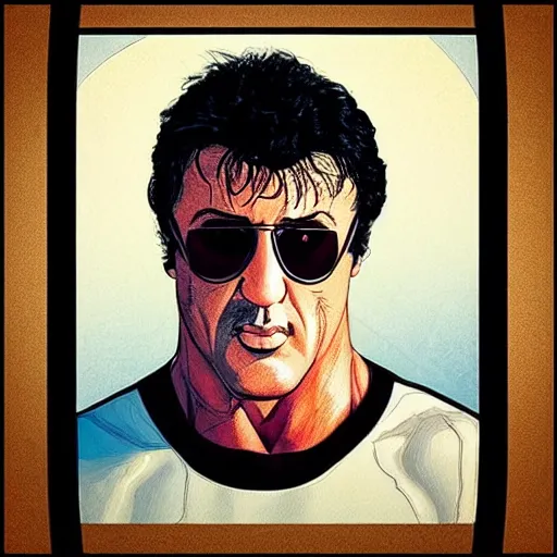 Image similar to “ sylvester stallone retro minimalist portrait by jean giraud, moebius starwatcher comic, sharp, smooth face, 8 k ”