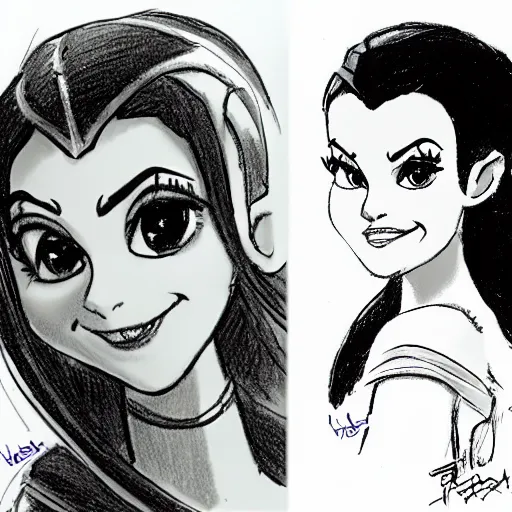 Image similar to milt kahl sketch of victoria justice with tendrils hair style as princess padme from star wars episode 3