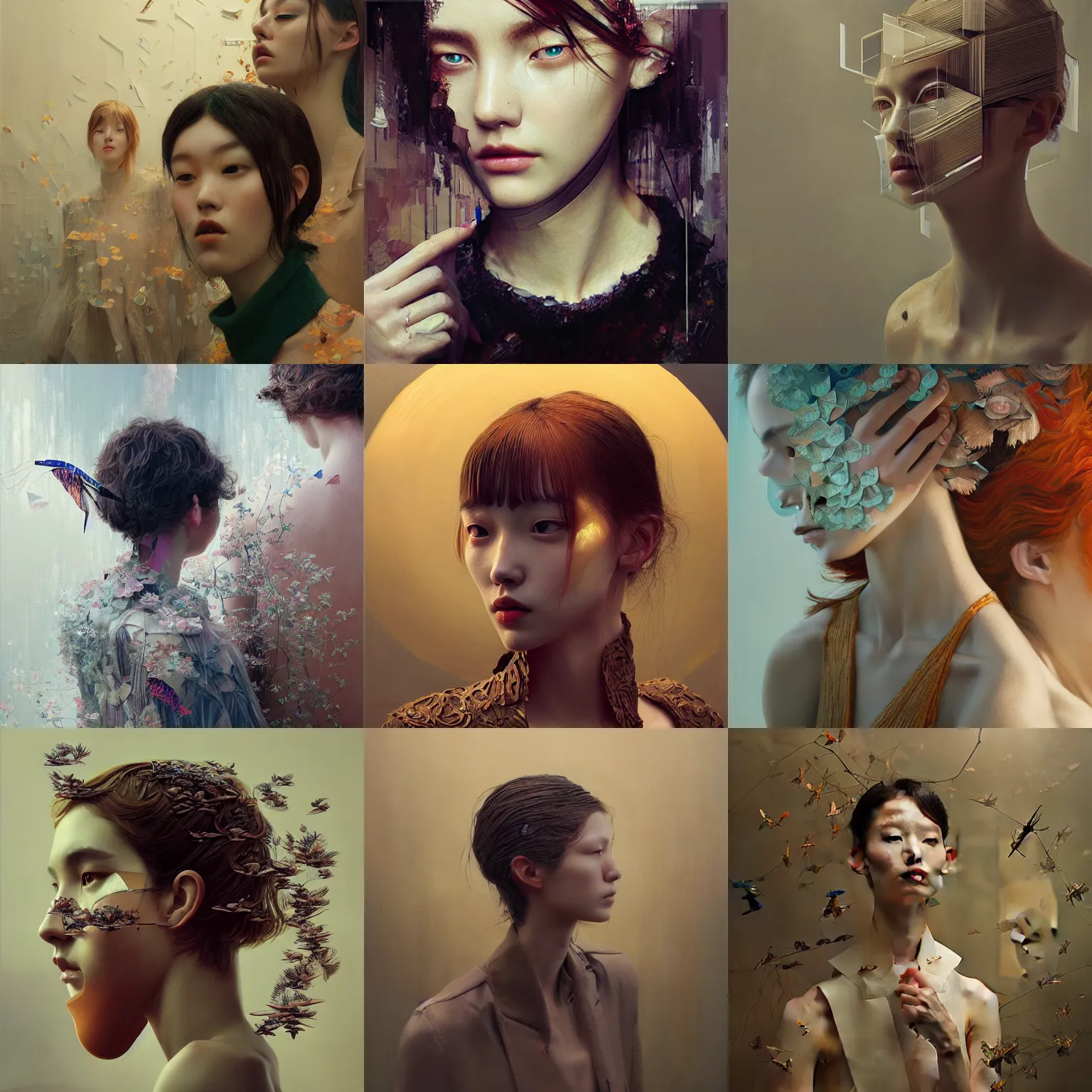 Prompt: 3 d, fashion models looks into the frame, intricate oil painting, high detail, figurative art, multiple exposure, poster art, 3 d, by tooth wu and wlop and beeple