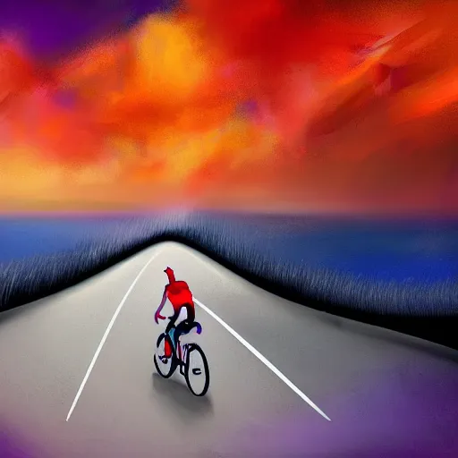 Prompt: The joy of riding a bike through the sky, striking composition, evokes feelings of wonder, expressive digital painting