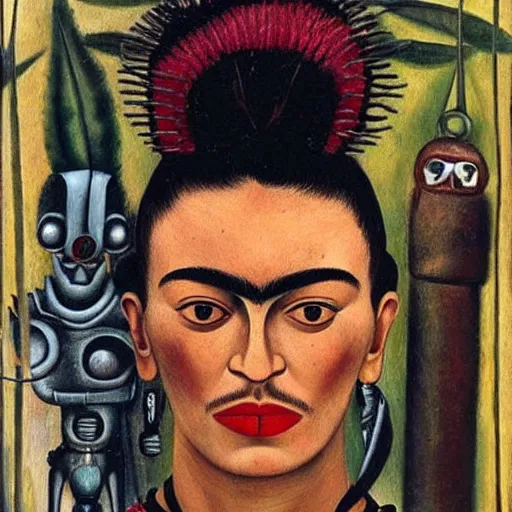 Prompt: cyborgs by frida kahlo