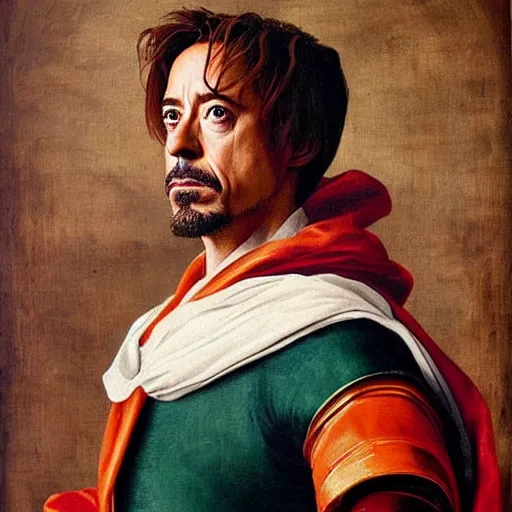Prompt: robert downey jr, renaissance painting, highly detailed, colorful