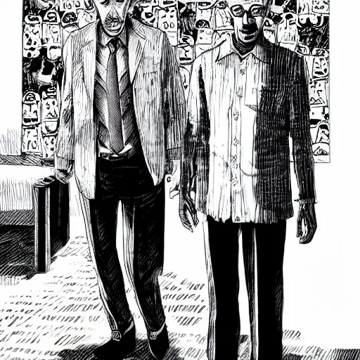 Prompt: Mike Ehrmantraut and Gus Fring in Junji Ito manga