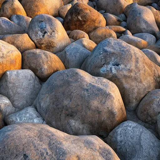 Image similar to huge deep stone quarry landscape bottom-up view of dirty stones in a quarry of different fractions in the evening light ultra detailed by Emmanuel Lubezki, golden hour, atmospheric lighting, 8k resolution, best color graded, vray beautiful, hyper-realistic render W 1920 H 1080