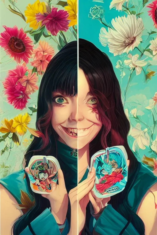 Image similar to a cutegirlsmiling, Tristan Eaton, victo ngai, artgerm, RHADS, ross draws