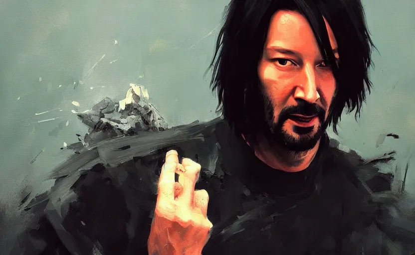 Prompt: a painting of keanu breathes trending on artstation in the style of greg rutkowski