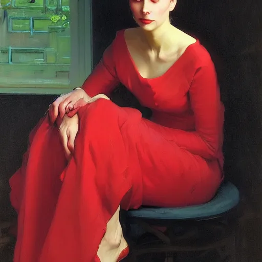 Image similar to yanjun cheng portrait of a beautiful woman, red dress, floral patterns by norman rockwell, bouguereau