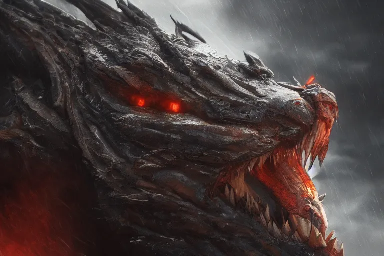 Prompt: cinematic closeup portrait of a roaring lightning dragon, detailed textures, dramatic lighting, rocky environment, unreal engine, cgsociety, artstation, 4k
