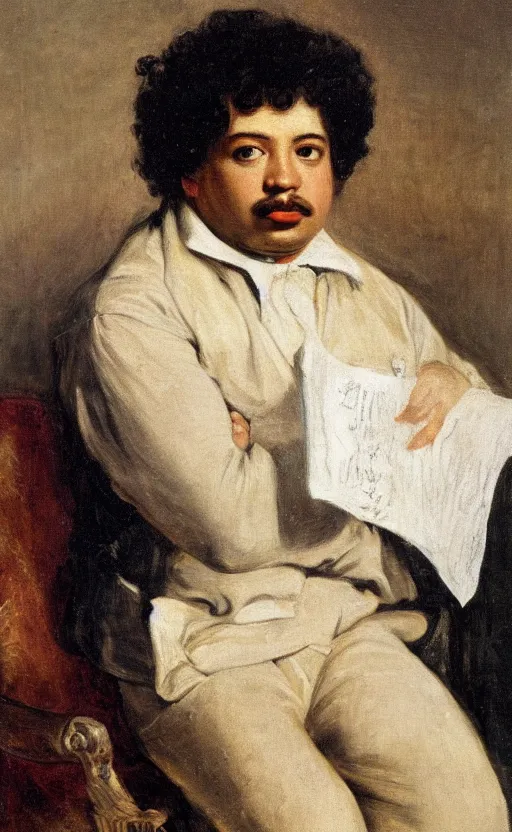 Image similar to Portrait of young Alexandre Dumas, oil on canvas, highly detailed, by Delacroix, 8k