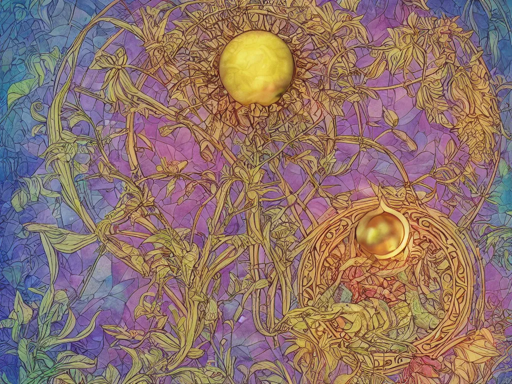 Prompt: the orb of time, sunlight study, art nouveau, by maria sibylla merian and ( ( ( ( lisa frank ) ) ) ), 8 k, sharp focus, octane render, ( ( ( ( kauai ) ) ) )