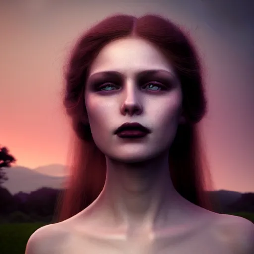 Image similar to photographic portrait of a stunningly beautiful emotional gothic female in soft dreamy light at sunset, contemporary fashion shoot, by edward robert hughes, annie leibovitz and steve mccurry, david lazar, jimmy nelsson, breathtaking, 8 k resolution, extremely detailed, beautiful, establishing shot, artistic, hyperrealistic, beautiful face, octane render