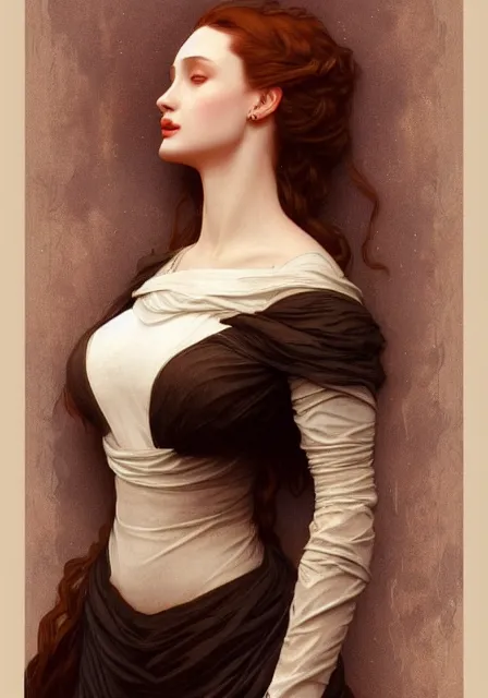 Image similar to sansa angeline jolie, intricate, elegant, highly detailed, digital painting, artstation, concept art, smooth, sharp focus, illustration, art by artgerm and greg rutkowski and alphonse mucha and william - adolphe bouguereau