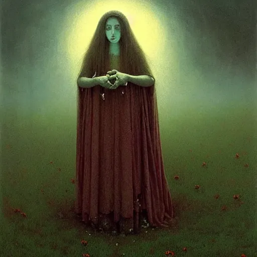 Prompt: portrait of morana, marzanna, morena : slavic goddess associated with seasonal rites based on the idea of death and rebirth of nature : jakub rozalski : zdzisław beksinski : andrey shishkin