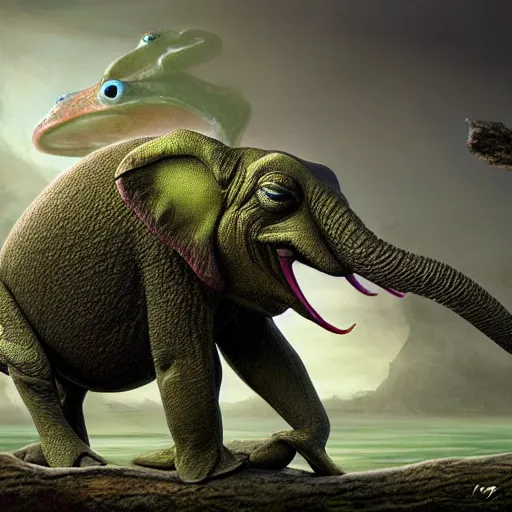 Prompt: frog - elephant creature, fantasy art, matte painting