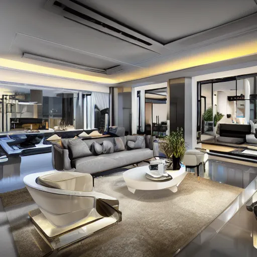 Prompt: modern futuristic and luxurious home with large group of people partying and celebrating inside, photorealistic, ultra-detailed, HDR shot, cinematic lighting