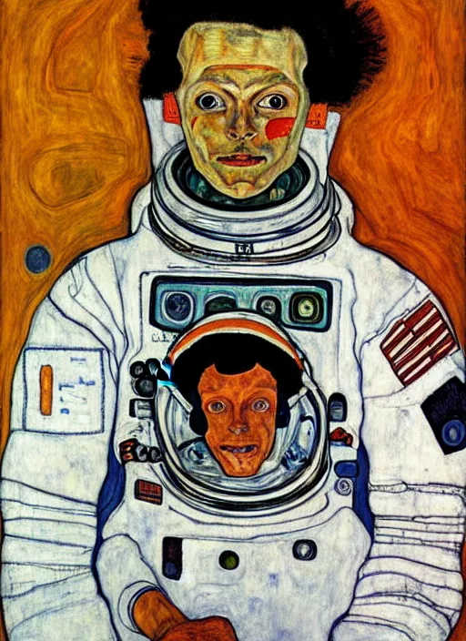 Prompt: a painting of an astronaut by egon schiele