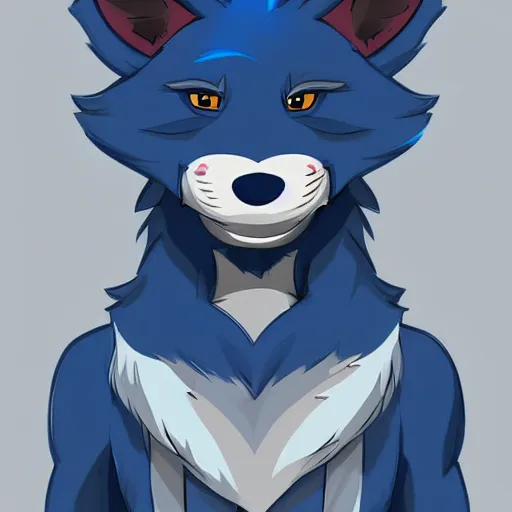 Prompt: an anthro anthropomorphic furry fursona hybrid of a blue german shepherd and a blue fox, with blue fur and blue eyes in a tee shirt, award winning digital art, trending on furaffinity, artstation, pixiv