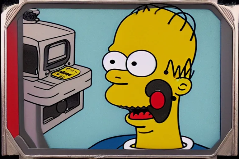 Prompt: Mechanical Homer Simpson, nightmare render, hyper realistic, jumpscare, polaroid photo