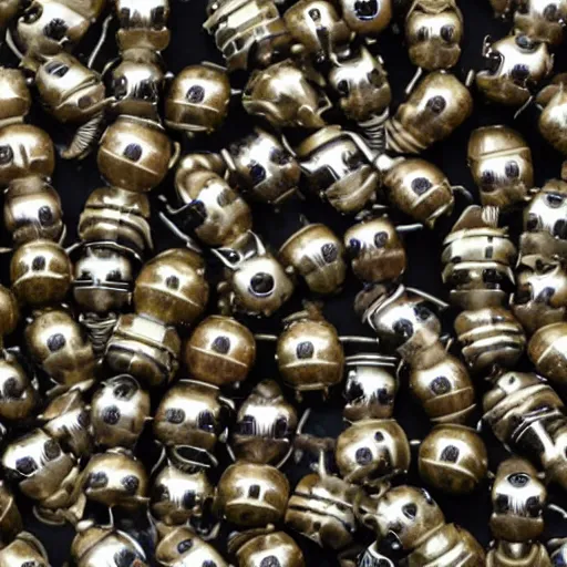 Image similar to apple consumed by army of tiny insectoid metallic robots
