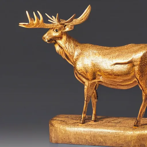 Prompt: an intricate golden model of a swedish moose