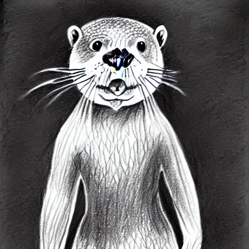 Image similar to an otter in a dress, pencil drawing