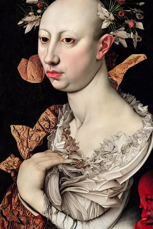 Prompt: Detailed maximalist portrait with large lips and with large white eyes, sad, exasperated expression, HD mixed media, 3D collage, highly detailed and intricate illustration in the style of Caravaggio, dark art, baroque