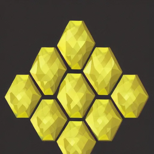 Image similar to yellow crystal gem, hexagonal, digital art, neutral background