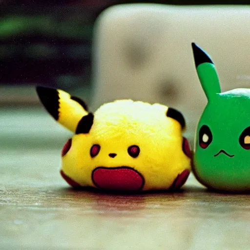 Prompt: 1 9 8 0 s photograph of pikachu and bulbasaur together